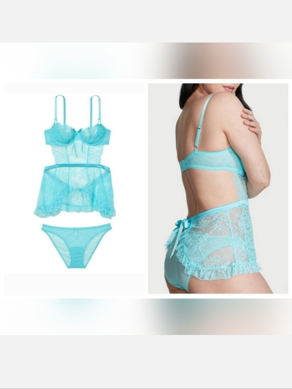SET! Victorias secret open back baby doll and panty lingerie set LARGE